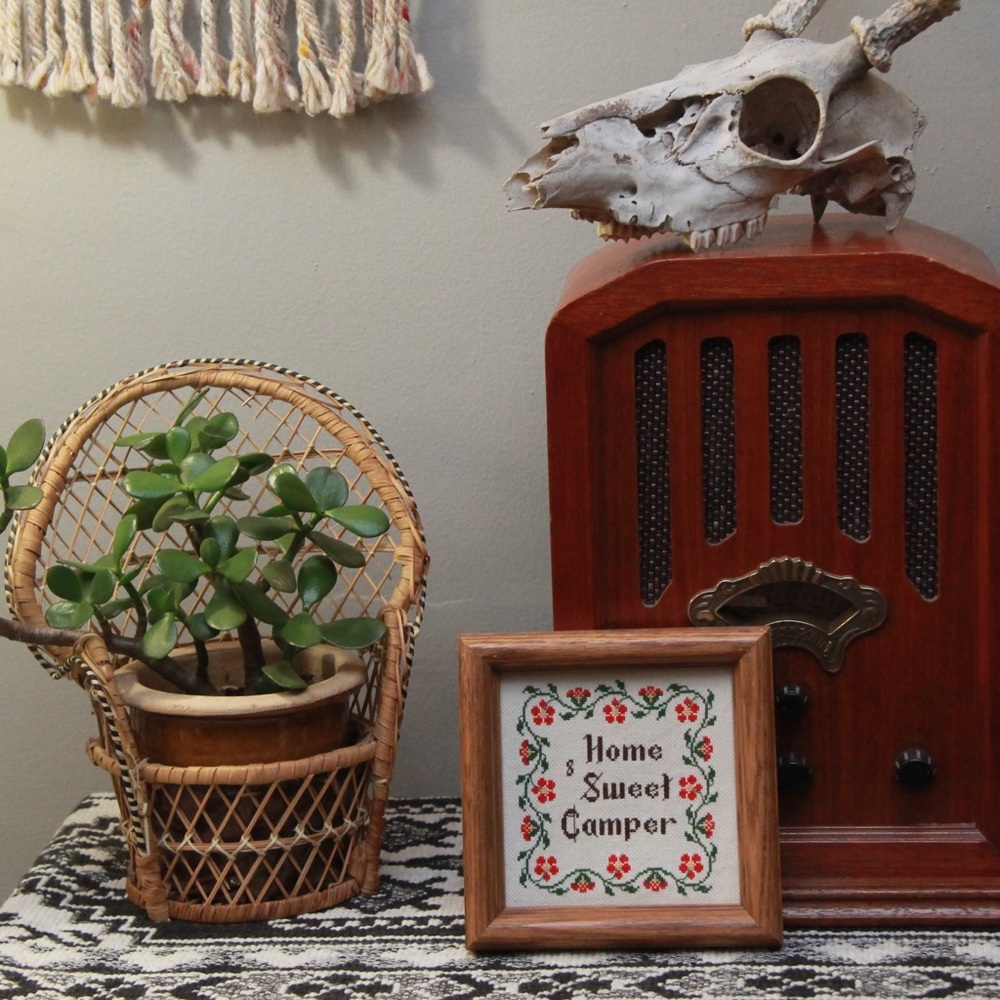 Cross stitch embroidery home sweet camper decor